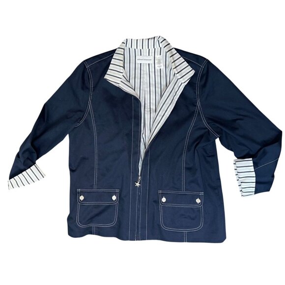 Alfred Dunner Casual Nautical Style Jacket in Navy/White Size 14 - Picture 1 of 6